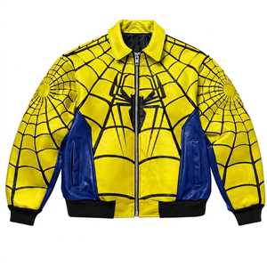 Vêtements de sport MOMENTUM ATHLETICS Veste en cuir véritable pour homme Spider-Man Motif toile d'araignée Noir Fermeture éclair Col montant Séchage rapide - Product Image 5