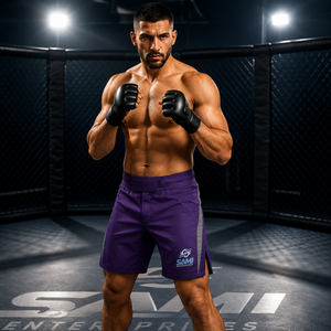Pantalones Cortos de MMA Color Morado, Corte Regular, Estampado Digital, Tejido Transpirable de Poliéster/Algodón 140g, Unisex para Adultos, Ropa de Artes Marciales Mixtas - Product Image 6