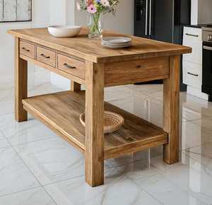 Mesa de Preparación de Cocina Rústica de Lujo 2026, Hecha de Madera Maciza, con Tres Cajones Integrados y Estante Inferior Abierto - Product Image 3