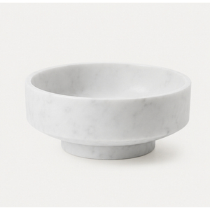 Bol sur piédestal en marbre blanc de luxe moderne personnalisable, bol à fruits en pierre naturelle sur pied, centre de table pour la décoration d'hôtels et de mariages - Product Image 6