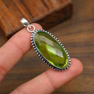 Peridot Gemstone Pendant Handmade 925 Sterling Silver Oval Shape Pendant Natural Jewelry <b>Gift</b> For Valentine - Product Image 1