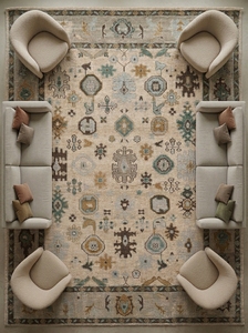 Alfombra de Lana/Algodón Hecha a Mano con Nudos, Estilo Oushak Moderno, Geométrica, para Interiores de Lujo y Uso en Picnic |   Alfombra de inspiración turca - Product Image 5