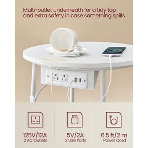 Tavolino da Salotto con Stazione di Ricarica, Tavolino Rotondo con Cesto in Tessuto e Porte USB - Product Image 4