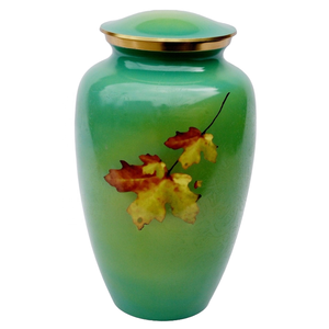 Urna de cremación verde Patrón de hoja de arce clásico Urna de cenizas de entierro decorativa Urna de imagen de alta tendencia para cenizas humanas adultas - Product Image 1