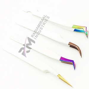 Pinces à cils en acier inoxydable avec revêtement en poudre blanche RMI, pointes colorées au plasma, outils de précision pour extensions de cils - Product Image 3