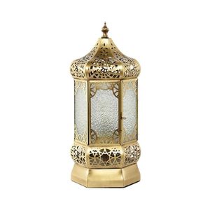 Moroccan Style <b>Brass</b> <b>Lantern</b> with Frosted Glass Panels for Home Decoration - Product Image 1