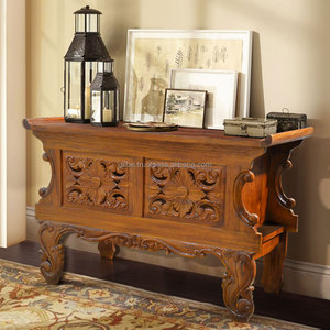 Buffet traditionnel avec détails sculptés en bois de teck massif de Bali, Indonésie, couleur brun naturel - Product Image 2