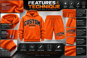 Custom Brand <b>Men's</b> <b>Hoodie</b> <b>Shorts</b> <b>Set</b> Orange Cotton Fleece Casual Wear Autumn Sweatshirt Outfit Printed Logo Front <b>short</b> <b>set</b> - Product Image 5