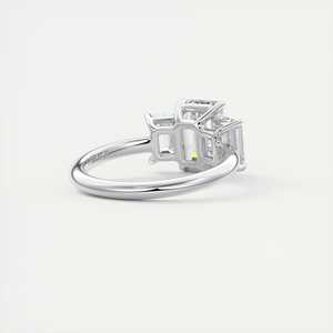 3.00 Ct Emerald Cut Lab Grown Diamond Three <b>Stone</b> Engagement Ring In 14K White Gold Classic - Product Image 4