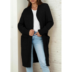 Cardigan long en maille côtelée essentiel pour femme, ouvert sur le devant, à manches longues, pour l'automne et l'hiver, style décontracté, idéal pour l'hiver - Product Image 6