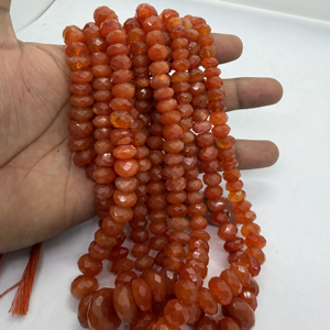 Cuentas facetadas de cornalina natural en forma de rondel, hilo de 16 pulgadas, naranja, para fabricación de joyas, venta al por mayor - Product Image 1