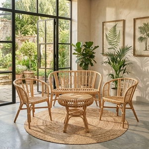 New Modern Minimalist Oval Loop Rattan Sofa Set Wood Eco-Friendly Outdoor Patio Living Room Seating Furniture Coffee Table - Product Image 3
