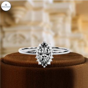 แหวนเพชรทรงมาร์คีส์ 1 กะรัต, แหวนเพชรเม็ดใหญ่แบบคลัสเตอร์ทอง 14k, แหวนเพชรทรงวินเทจดีไซน์เฉพาะตัวพร้อมเพชรด้านข้าง - Product Image 2