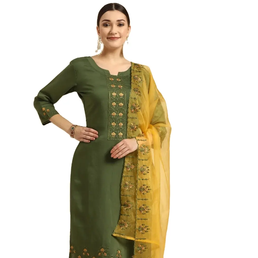 Oberteil chino und bestickt mit organza bestickte arbeit dupatta Kurtis set zum online-verkauf