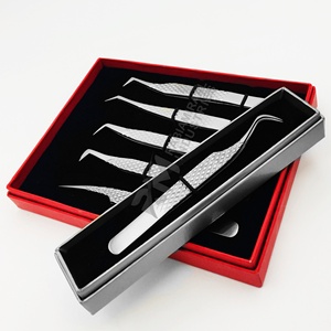 Customized Red/Black/Silver Card Box Packing Set And Silver Shin 6 different Point Diamond Grip Tweezer Set - Product Image 1