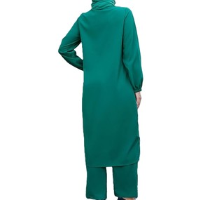 Ensemble deux pièces vert pour femme, col montant, manches longues, respirant, en polyester, avec pantalon long à la cheville, tenue décontractée - Product Image 2