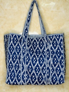 Handmade Quilted <b>Tote</b> <b>Bag</b> | Navy <b>Blue</b> & White Geometric Cotton Shoulder <b>Tote</b> <b>Bag</b> | Large Everyday Shopping & Travel <b>Tote</b> <b>Bag</b> - Product Image 6