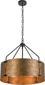 Lustre Tambour Moderne Style Ferme Rustique en Bois et Métal, Suspension Industrielle, Plafonnier Vintage Rond en Cage - Product Image 4