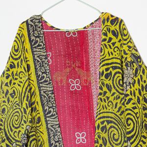 เสื้อคลุมกิโมโนผ้าฝ้ายอินเดียลายปะติดปะต่อแบบคันธา เสื้อคลุมคันธาแบบวินเทจ เสื้อแจ็คเก็ตฤดูใบไม้ร่วงแขนยาวสำหรับผู้หญิง - Product Image 2