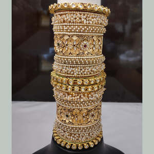 <b>Gold</b> Plated Kundan and Pearl <b>Bangles</b> <b>Set</b> 10573124 Fine Jewelry Collection - Product Image 1