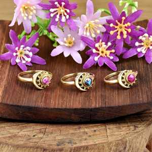 Natural Pink Oyster <b>Turquoise</b> Gemstone Crescent Moon Shape <b>Ring</b> 18K <b>Gold</b> Vermeil Boho Celestial Jewelry 925 Sterling SIlver - Product Image 3
