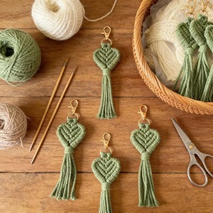 Premium Heart Macrame Keychain Handmade Artistic Rope Keyring Bag Charm For Stylish Everyday Use <b>Accessory</b> From India - Product Image 5