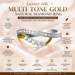 Luxury 14K Multi Tone Gold Natural Diamond Ring | Real Round Cut 0.40 TCW Diamond Crossover Engagement Ring for Women Jewelry - Product Image 5