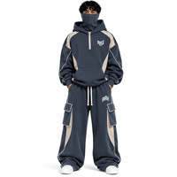 Ensemble 2 pièces de survêtement tactique personnalisé pour hommes, avec cagoule en coton, masque facial intégré, fermeture éclair et coupe ample