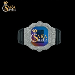 Reloj de Diamantes de Lujo de Alta Calidad, Acabado con Moissanita VVS, Correa de Goma Negra, Acero Inoxidable, Joyería de Regalo de la India - Product Image 1