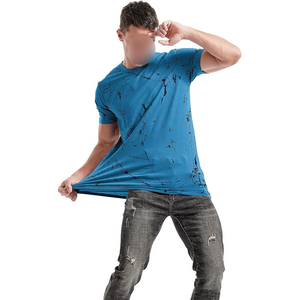 Men T <b>Shirt</b> Sky Blue Black Marble Vein Crack Pattern Short Sleeve Casual Crew Neck Summer Top - Product Image 4
