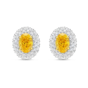 3.44 CT Lab Grown Yellow Oval Diamond Halo Earrings IGI Certified Engagement & Anniversary 18K Gold - Product Image 2