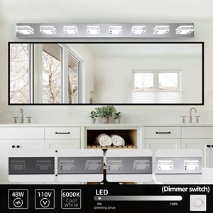 52\" Modern Chrome 8-<b>Light</b> LED <b>Vanity</b> <b>Light</b> Square Acrylic Lampshades Wall Mount Fixture <b>Mirror</b> Lighting for Bathroom - Product Image 5