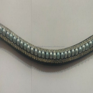 Bande de sourcils de designer faite à la main en cuir véritable de haute qualité avec de belles perles et des cristaux bande de sourcils bling pour bride - Product Image 3