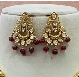 Ensemble collier et boucles d'oreilles plaqué or de qualité supérieure, style Kundan, tendance, pour femmes, pour mariage et fêtes. - Product Image 2