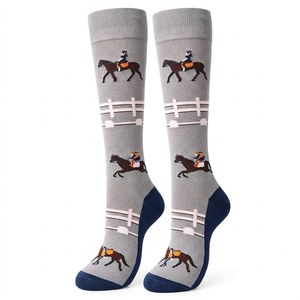 Calcetines de equitación grises hasta la rodilla para mujer, con diseño de caballo y jinete, recién llegados. - Product Image 1