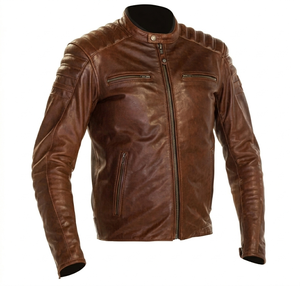 Chaqueta de Motociclista de Cuero Genuino Premium para Mujer, Estilo Café Racer, Marrón Desgastado, Ajuste Delgado, Piel de Oveja Suave, Resistente al Viento - Product Image 1
