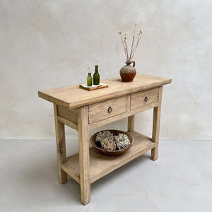 Rustic Solid Elm <b>Console</b> <b>Table</b> With Two Drawers Vintage Wooden Entryway <b>Desk</b> living room home decor - Product Image 5