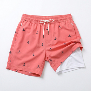 Shorts de Baño Premium 2 en 1 para Hombre, con Forro de Compresión, Secado Rápido, 100% Algodón, Estampado de Ancla, Logotipo Personalizado 2026 - Product Image 1