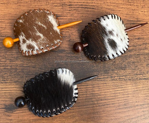 Women's Vintage Cowhide Hair Pins Custom Hair <b>Clip</b> Stick Custom Genuine Leather Fashionable Hair <b>Barrette</b> with Wooden Stick - Product Image 4