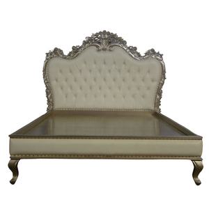 โครงเตียงไม้เนื้อแข็งพร้อมหัวเตียงหุ้มเบาะแกะสลักด้วยมือโดยผู้ผลิตเฟอร์นิเจอร์ไม้สำหรับชุดเฟอร์นิเจอร์ห้องนอน - Product Image 2