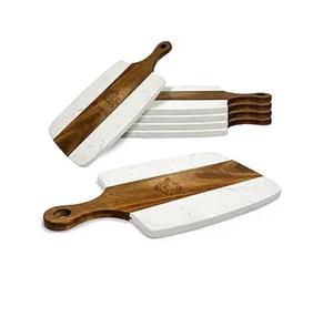 Tabla de cortar rectangular de madera y mármol blanco de primera calidad con asa, tabla de cortar decorativa para hotel y restaurante - Product Image 1