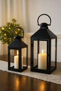 Juego de 2 Faroles de Metal Decorativos Personalizados para Interiores y Exteriores, Faroles de Piso Modernos Estilo Rústico, Faroles Decorativos Hechos a Mano - Product Image 5