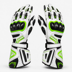 Gants de moto de course à doigts entiers blancs, verts et noirs, en cuir de vachette, protection des articulations en carbone, fermeture auto-agrippante - Product Image 2