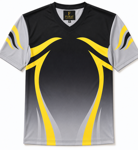 Custom FURAT LEATHERS Sports T-<b>Shirt</b> Heat-Transfer Printed Front Dry Fit Geometric Moisture Wicking 140g <b>Polyester</b> V-neck Short - Product Image 1