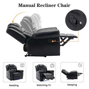 Reclinabile per Home Theater nero con portabicchieri a striscia luminosa a LED e ripostiglio per soggiorno - Product Image 3