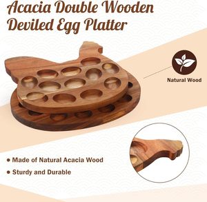 ถาดใส่ไข่รูปไก่ทำมือจากไม้กระถินณรงค์ ถาดเสิร์ฟไม้สำหรับใส่ไข่ ถาดเสิร์ฟชาร์กูเตอรี ของตกแต่งบ้านสำหรับงานอีสเตอร์ - Product Image 2