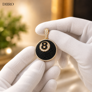 8 Ball <b>Pendant</b> Necklace Black Gemstone Pave Setting 18K <b>Gold</b> Plated Unisex Classic Round Shape Moissanite Jewelry - Product Image 2