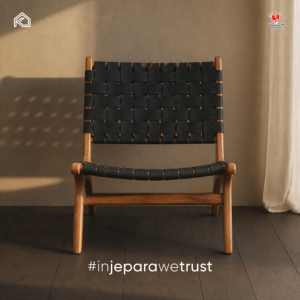 Silla Mecedora de Cuero Premium Tejida a Mano Estilo Mid-Century, Cómoda para Exteriores, Madera de Teca Sólida, para Sala de Estar, Patio, Resort, Hotel - Product Image 2