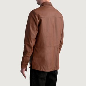 Relevo Industries <b>Men's</b> <b>Brown</b> <b>Leather</b> Shirt <b>Jacket</b> Turn-down Collar Regular Fit Workwear Style Autumn Wear For <b>Men</b> - Product Image 2