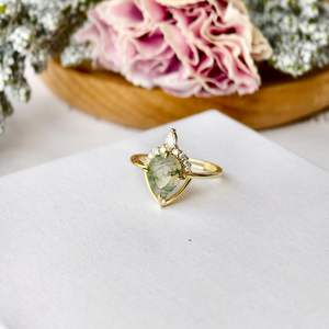 Bague en argent sterling 925 plaqué or 14 carats, forme goutte, agate mousse, pierre naturelle, zircone, bijoux pour femmes - Product Image 6